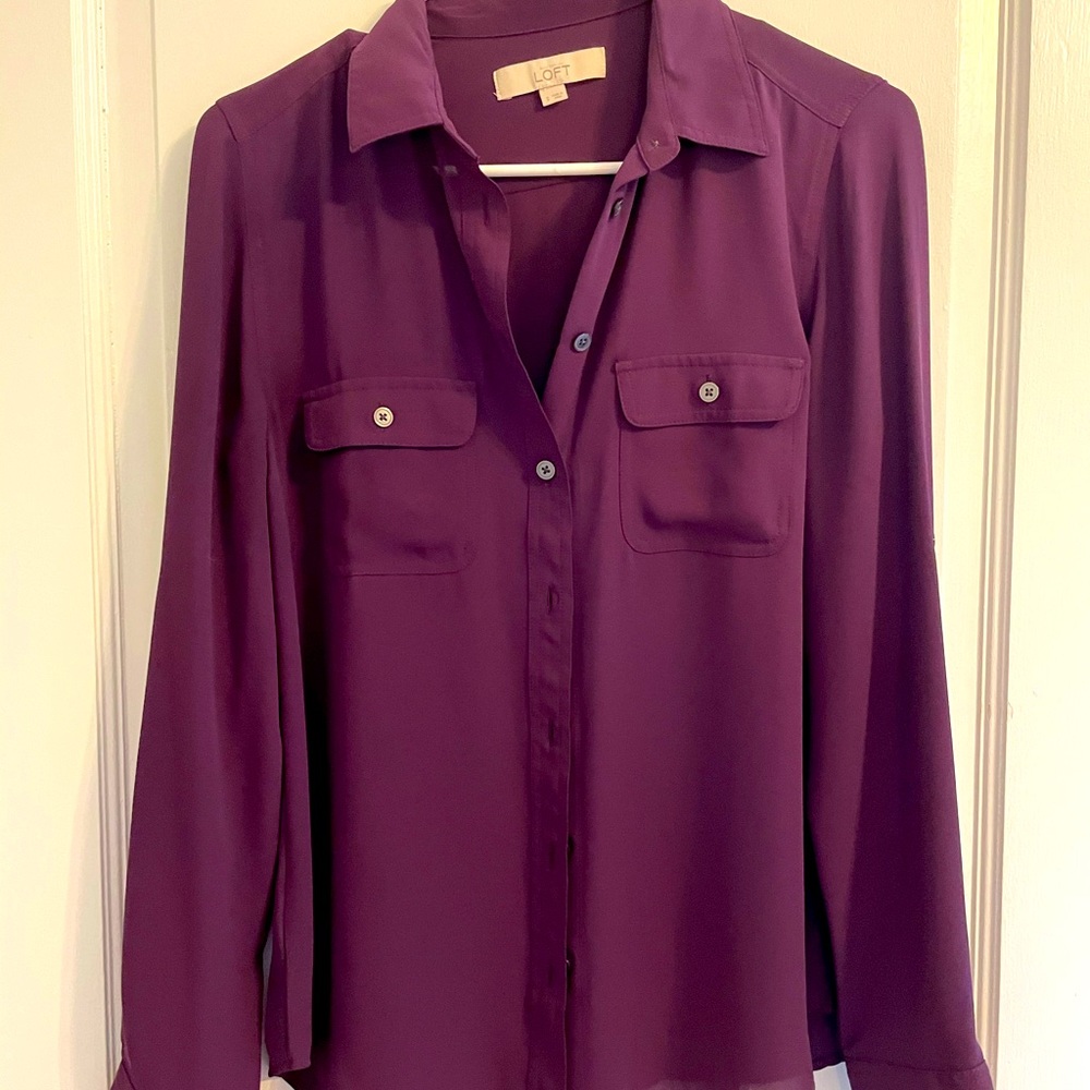 Loft button down, maroon shirt. Size small.